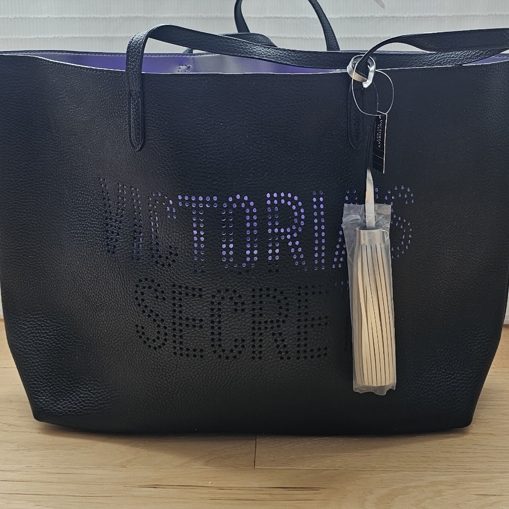 Victoria’s Secret NWT Large Black Tote Bag Perforated Logo Weekender